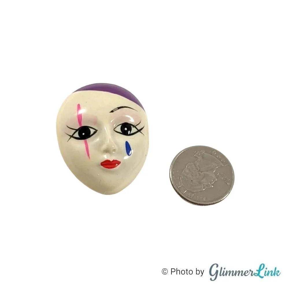 Vintage Colorful Theatrical Mime Mask Resin Brooch Pin